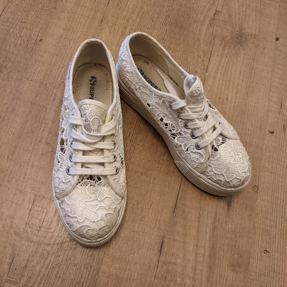White Macrame Superga Sneakers 38 W 7.5